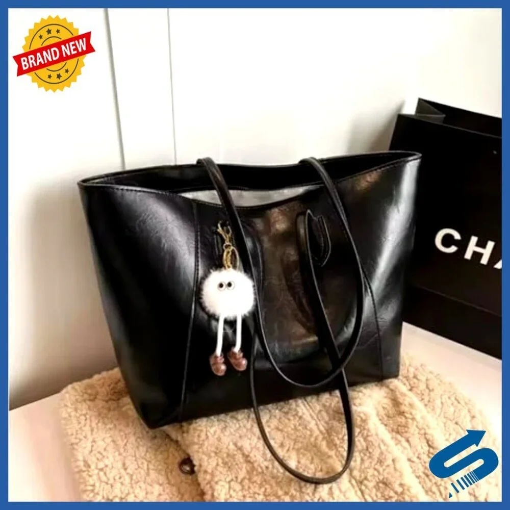Vegan Leather Tote Bag Minimal Chic Professional Work Commute Spacious Interior